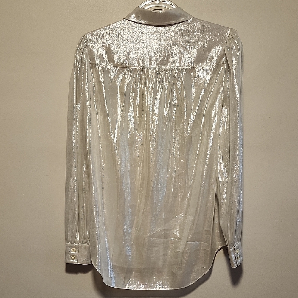 Stunning Kate Spade Shimmering Sheer Silver Long Sleeve Blouse - Picture 7 of 10